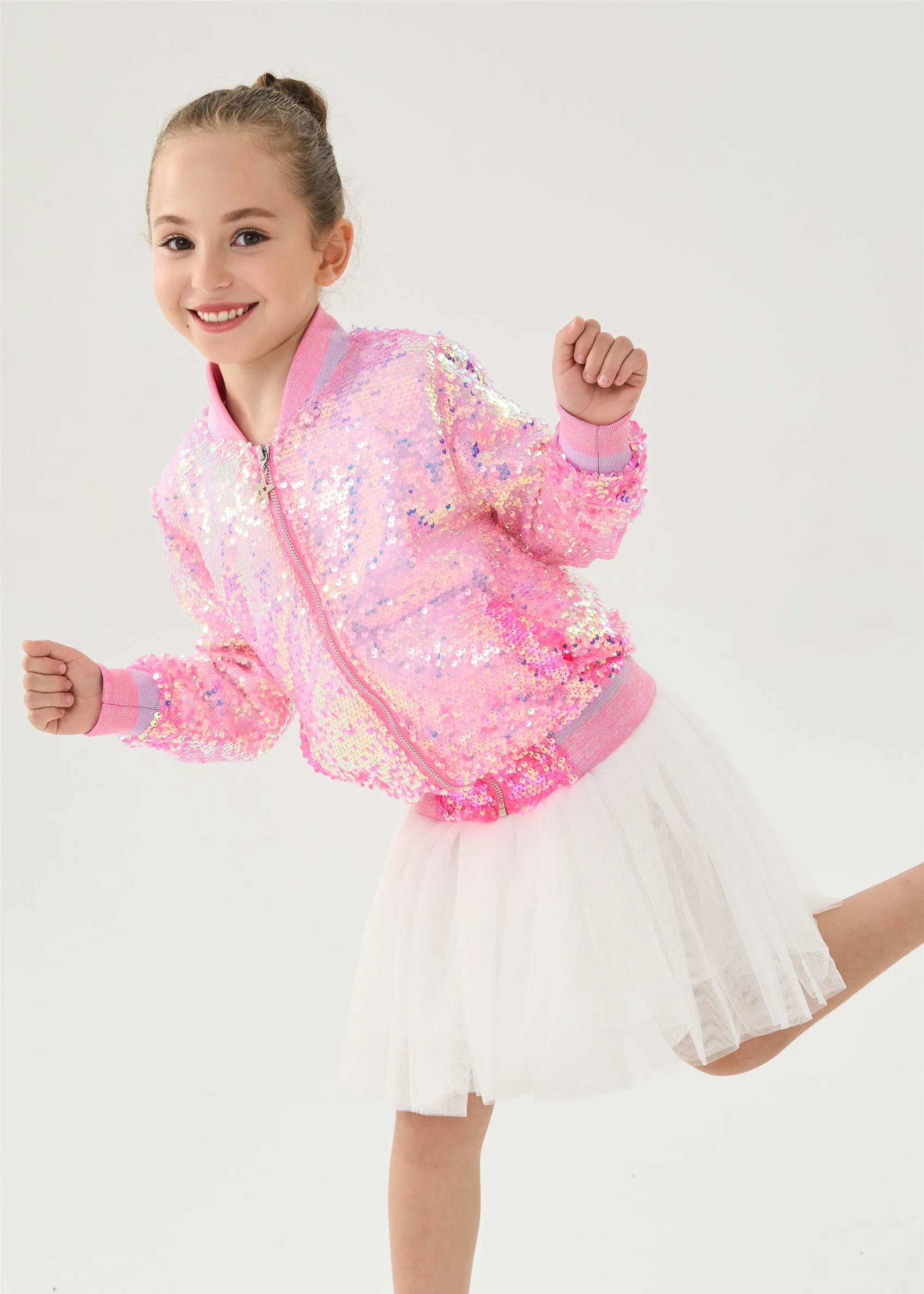 2Bunnies Girls' Bubble Gum Sequin Bomber Jacket