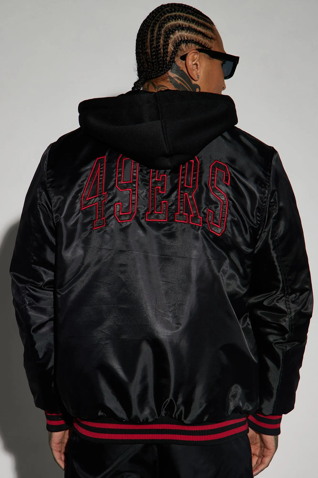 49ers Hooded Bomber Jacket - Black