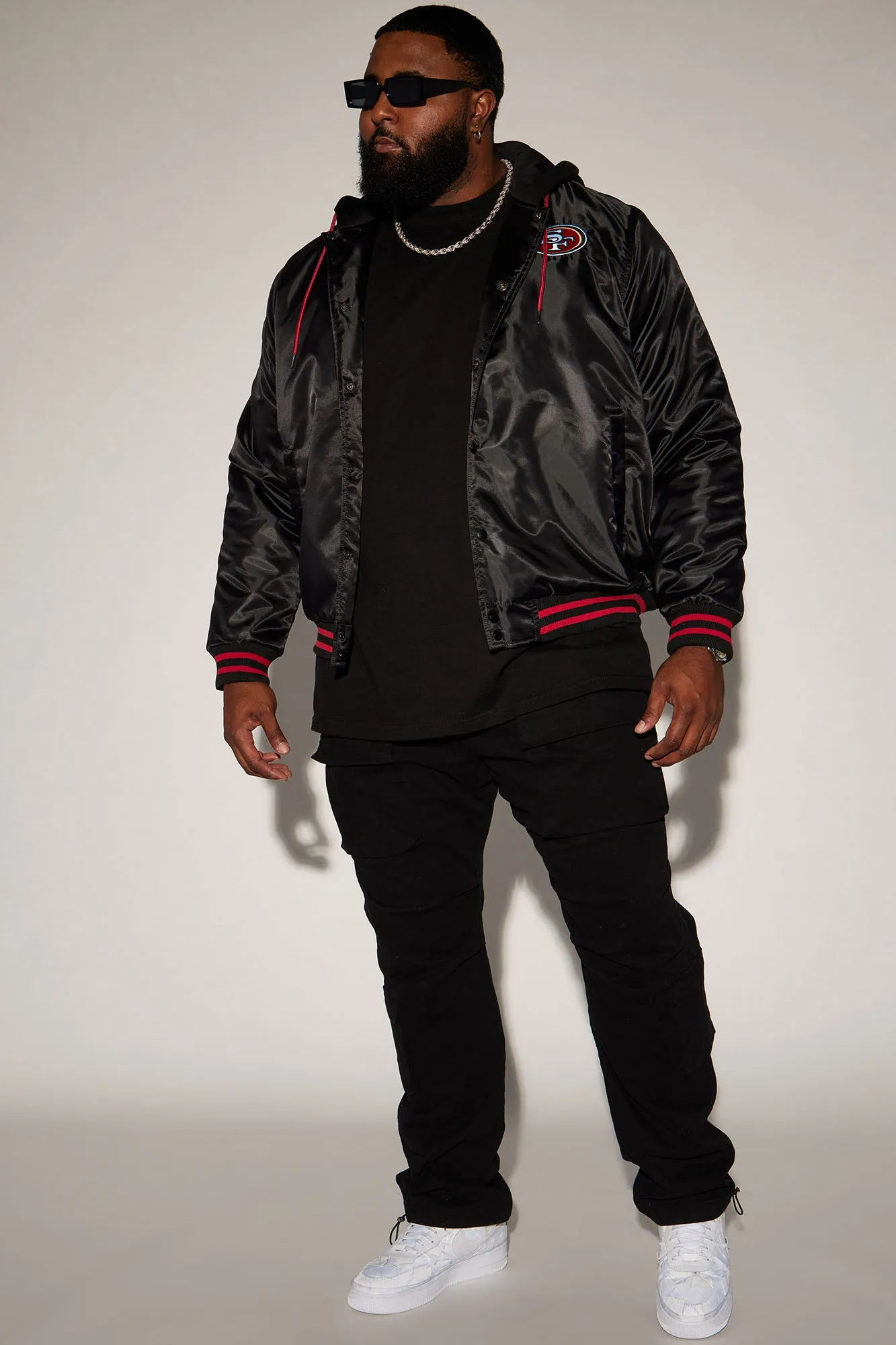 49ers Hooded Bomber Jacket - Black