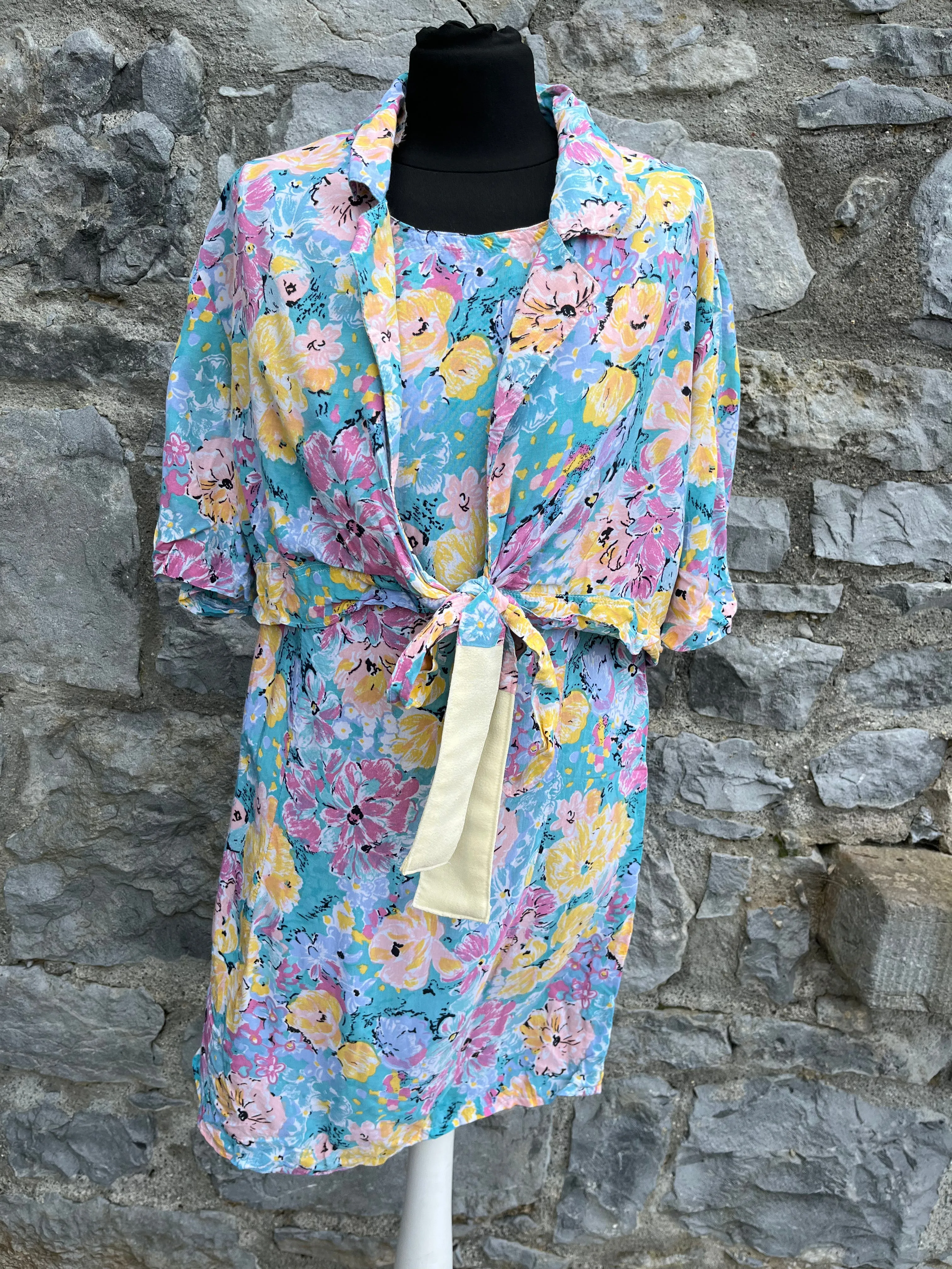 80s floral dress&shirt uk 8