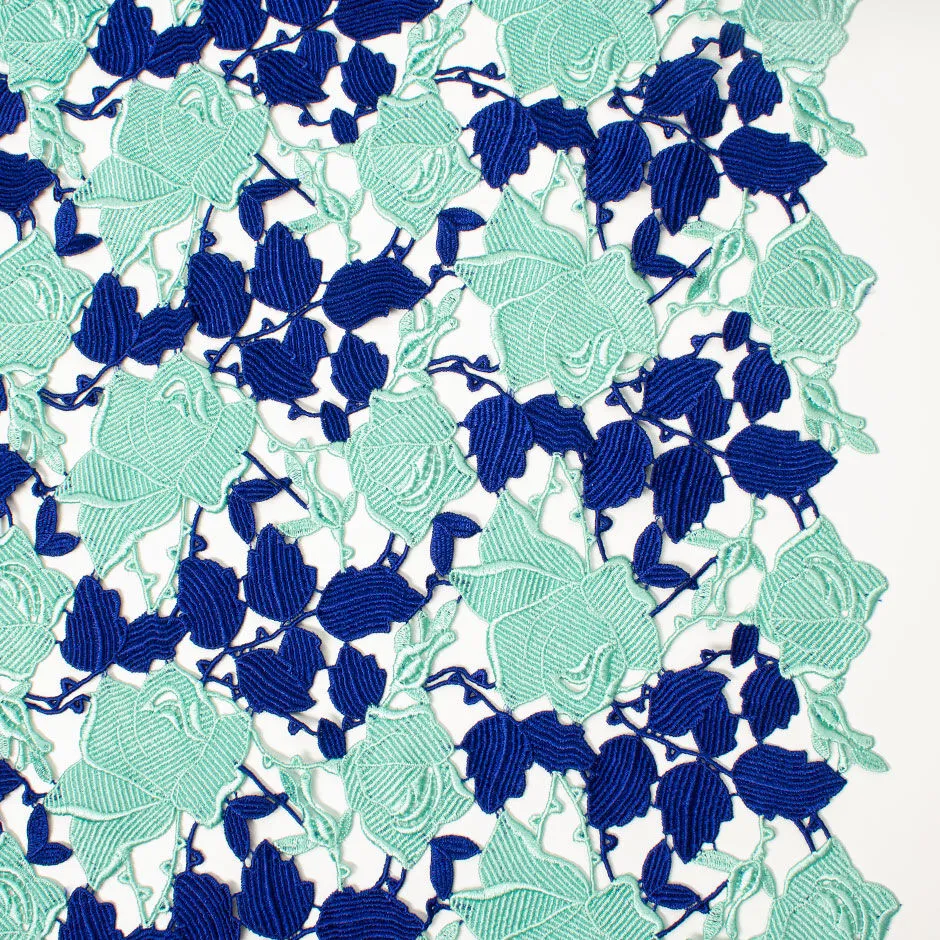 Aqua & Rich Blue Large Floral Guipure Lace