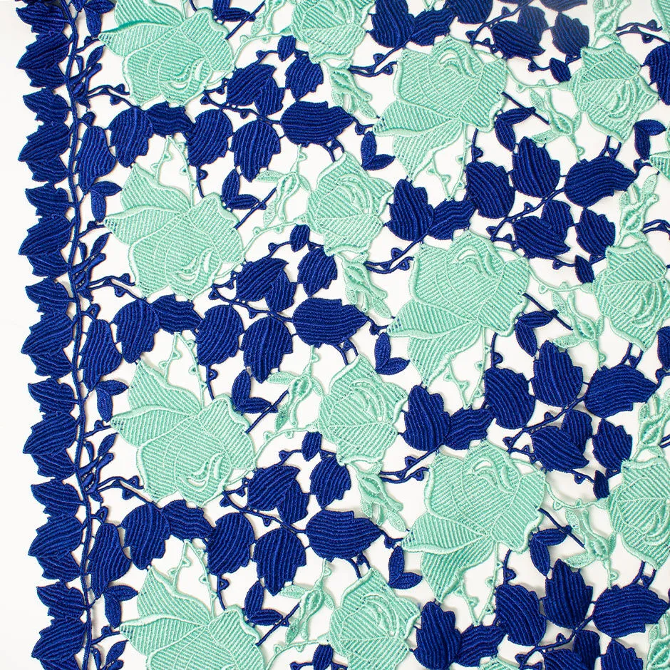 Aqua & Rich Blue Large Floral Guipure Lace