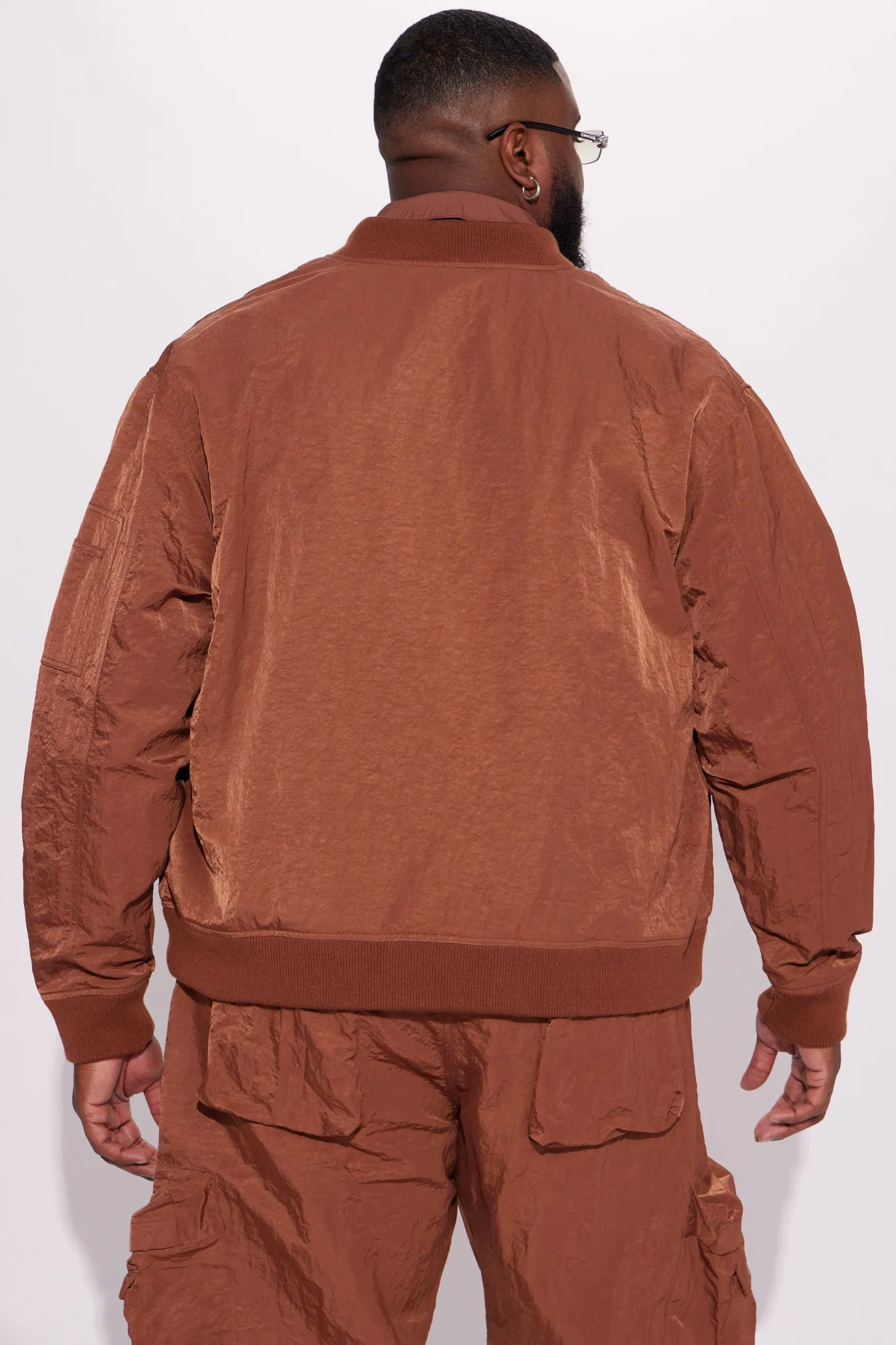 As It Was Nylon Military Bomber Jacket - Brown