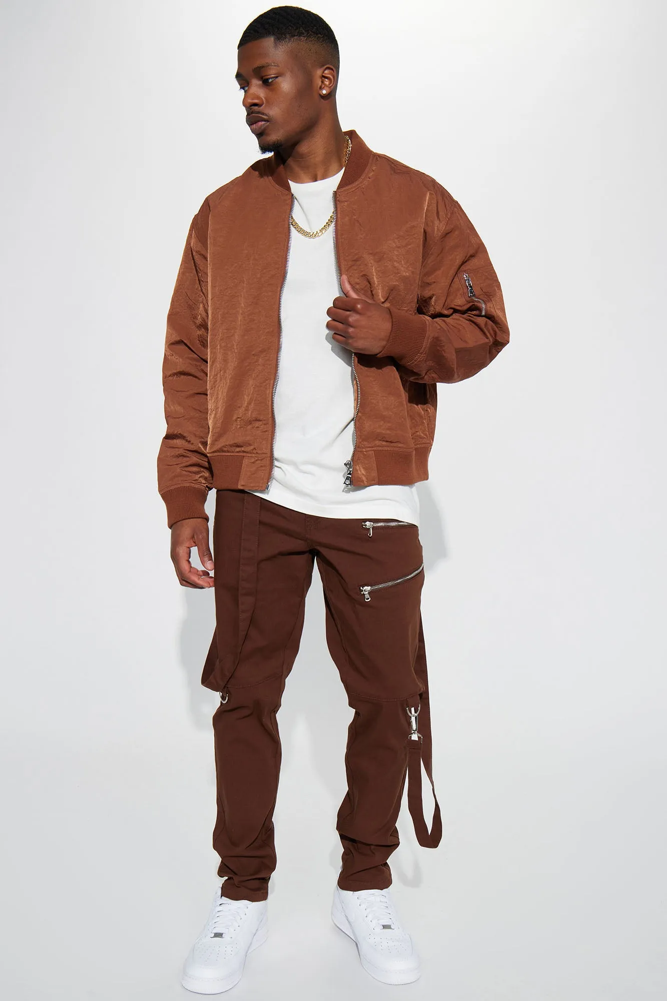 As It Was Nylon Military Bomber Jacket - Brown