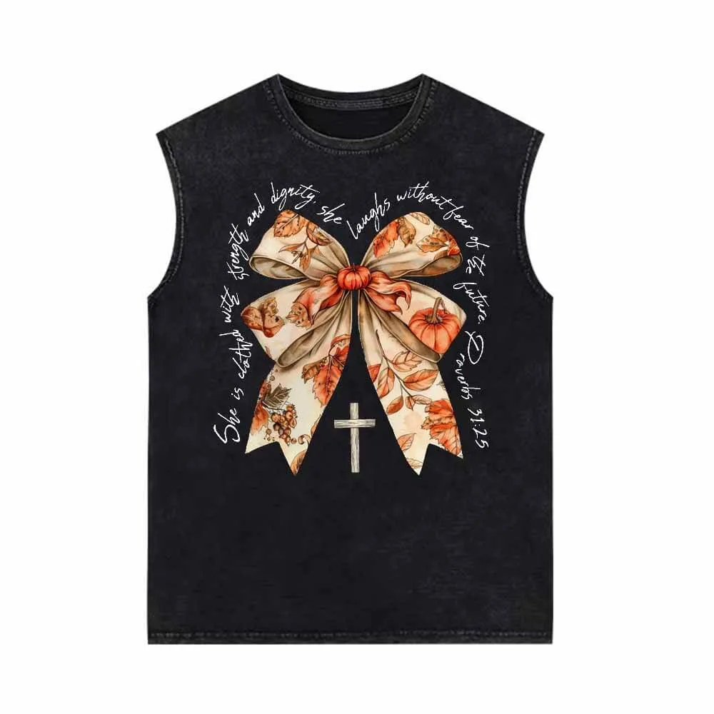 Autumn Pumpkin Cross Bow Vintage Washed Vest Top