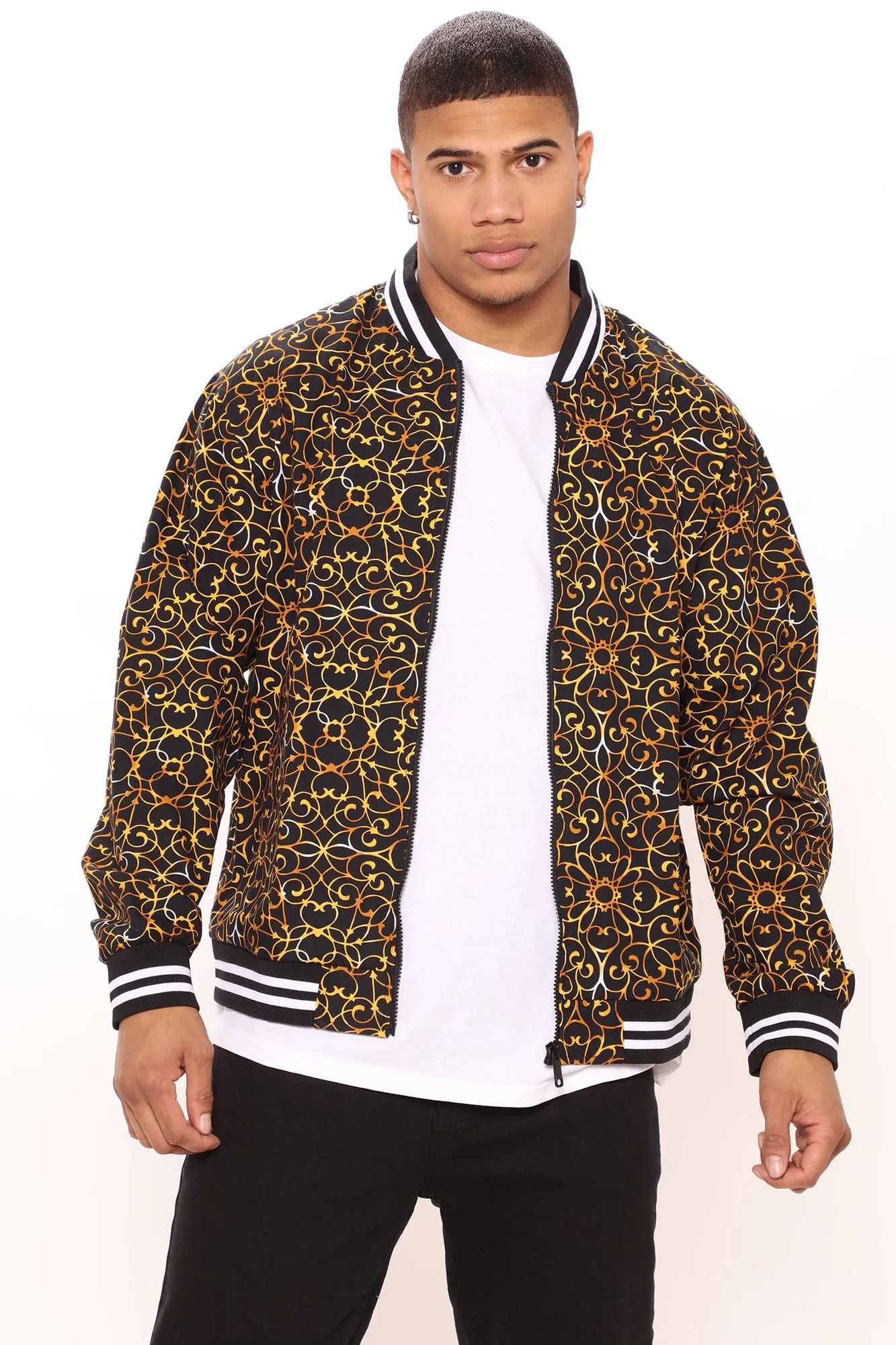 Baroque Bomber Jacket - Black/Gold