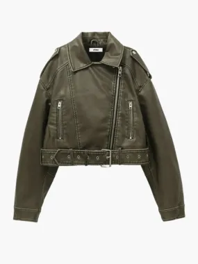 Belted Faux Leather Moto Jacket