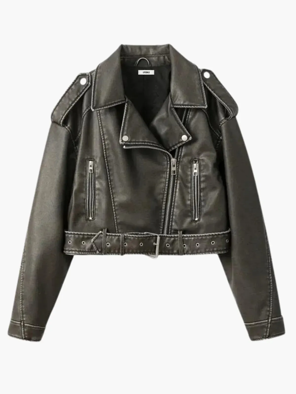 Belted Faux Leather Moto Jacket