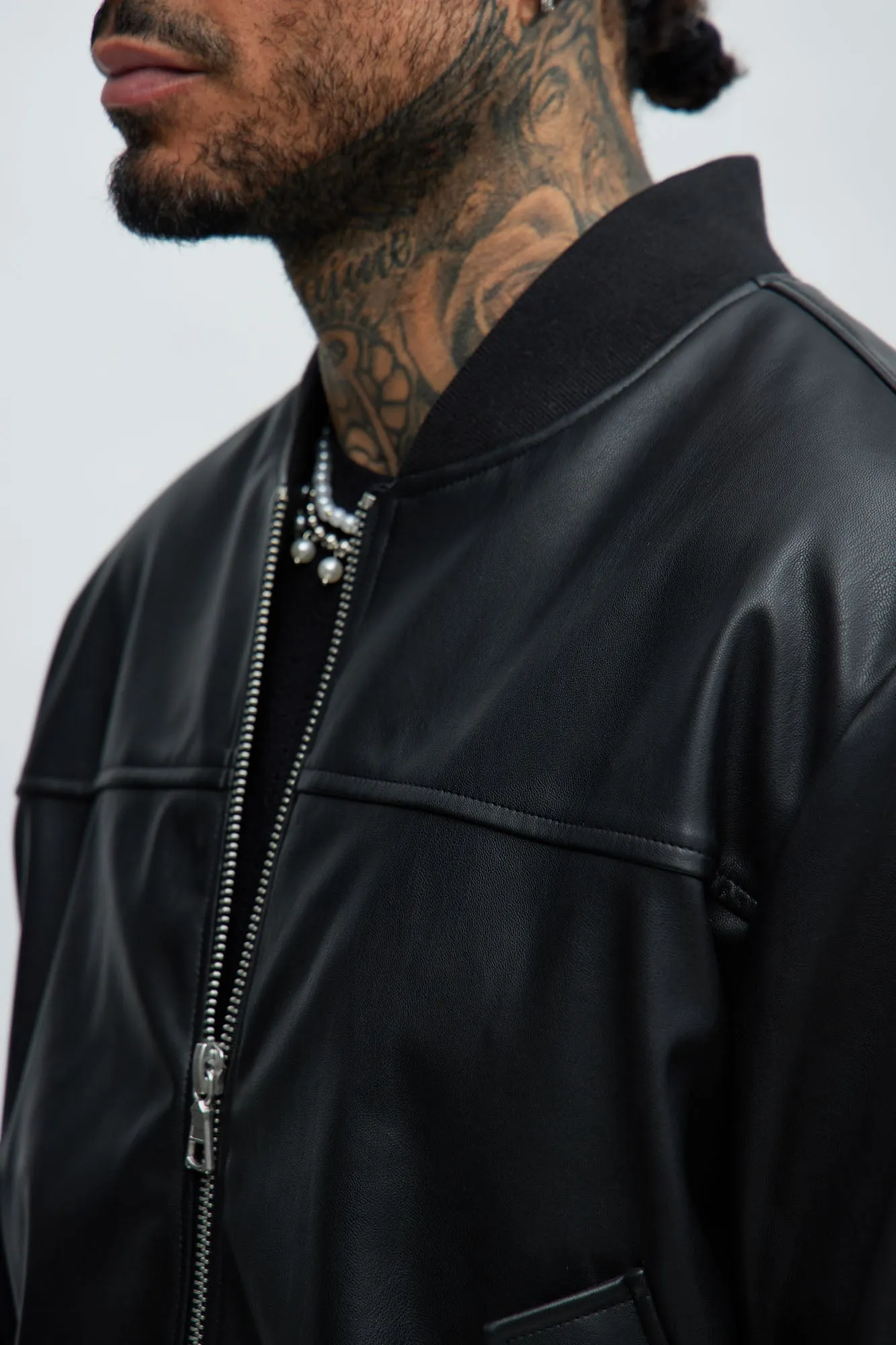 Birmingham Faux Leather Bomber Jacket - Black