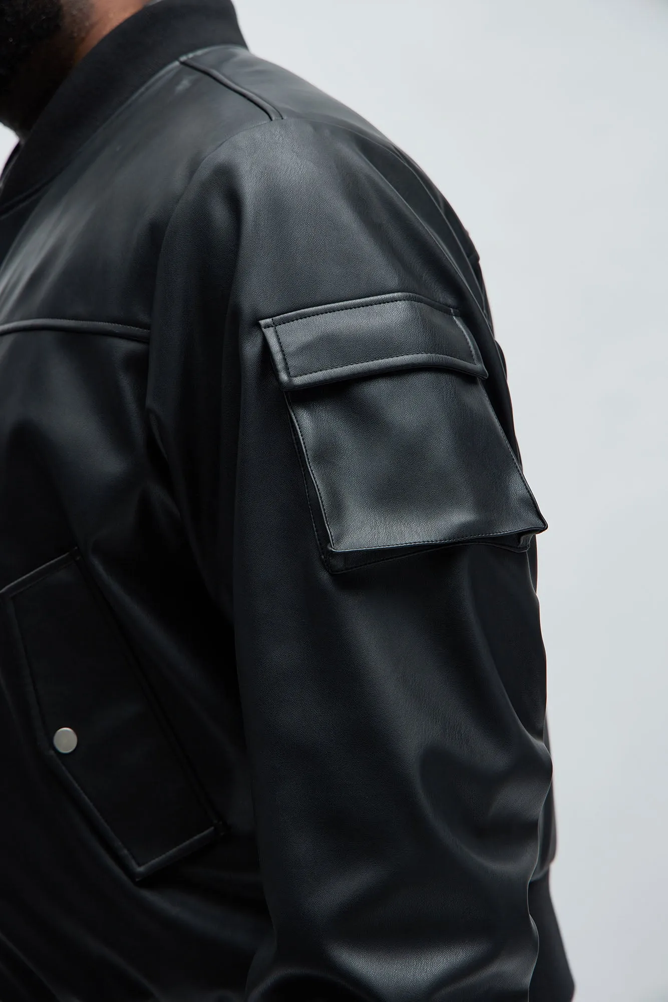 Birmingham Faux Leather Bomber Jacket - Black