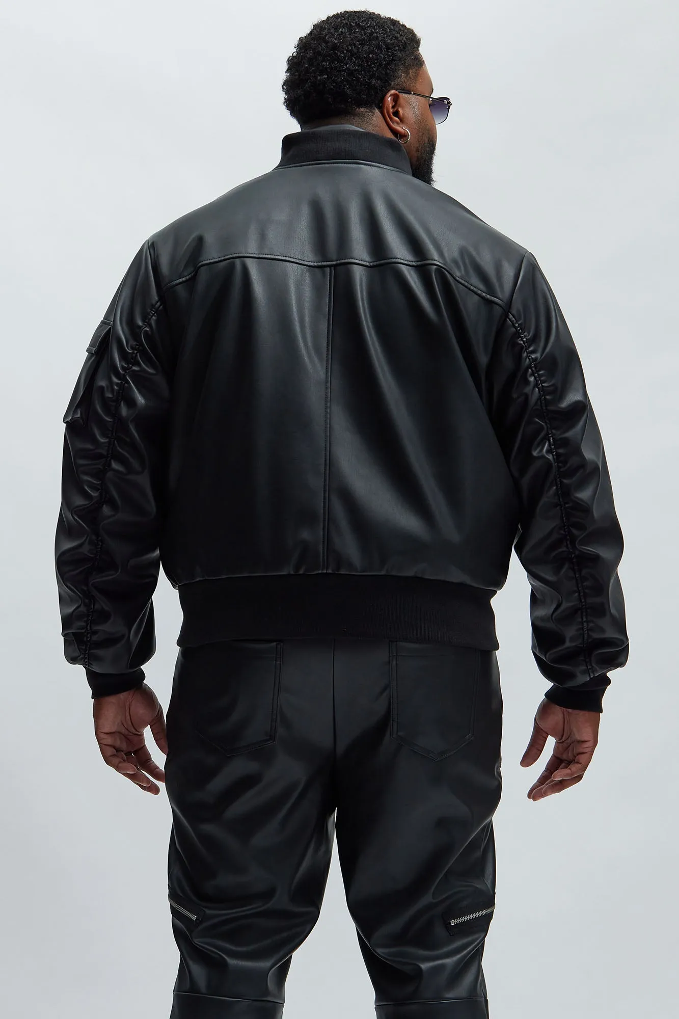 Birmingham Faux Leather Bomber Jacket - Black