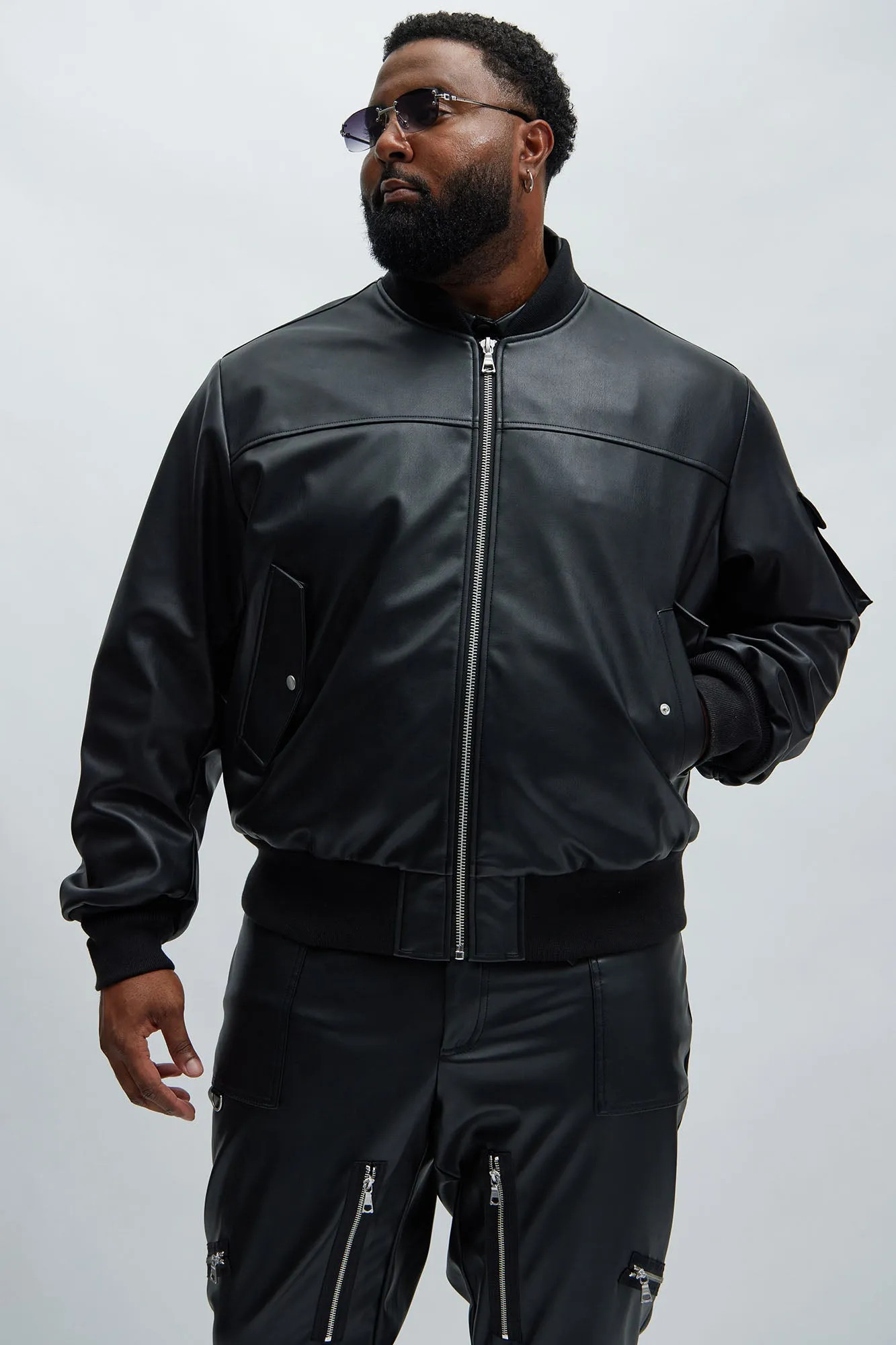 Birmingham Faux Leather Bomber Jacket - Black