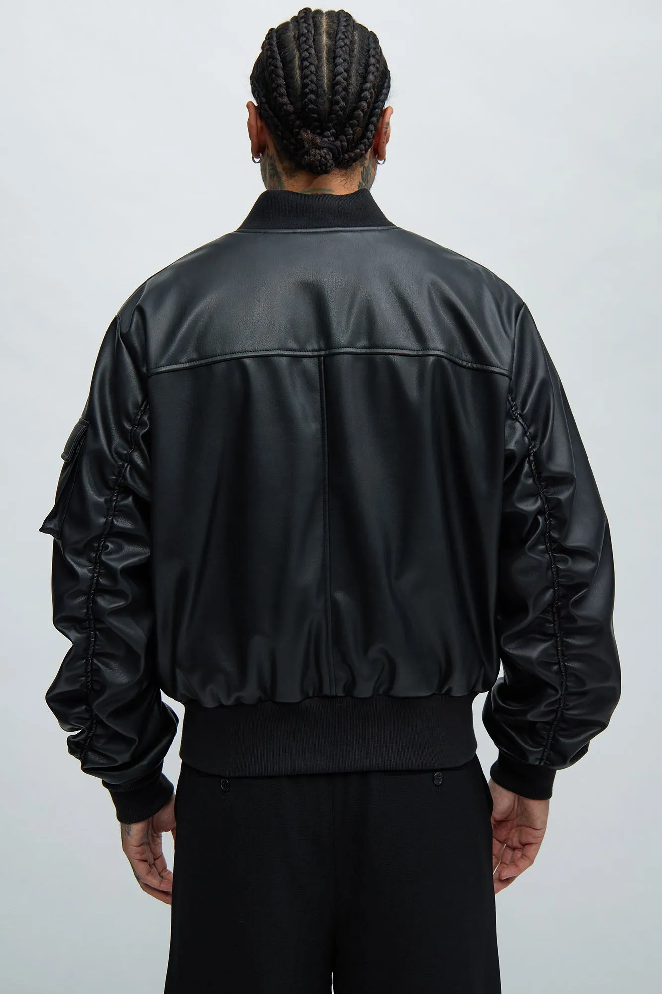 Birmingham Faux Leather Bomber Jacket - Black