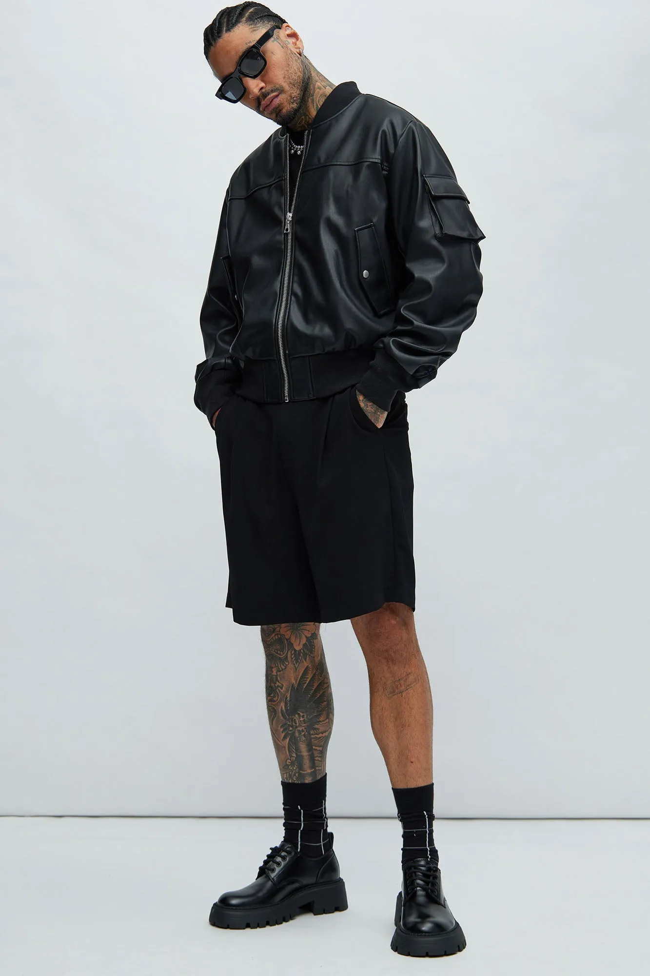 Birmingham Faux Leather Bomber Jacket - Black