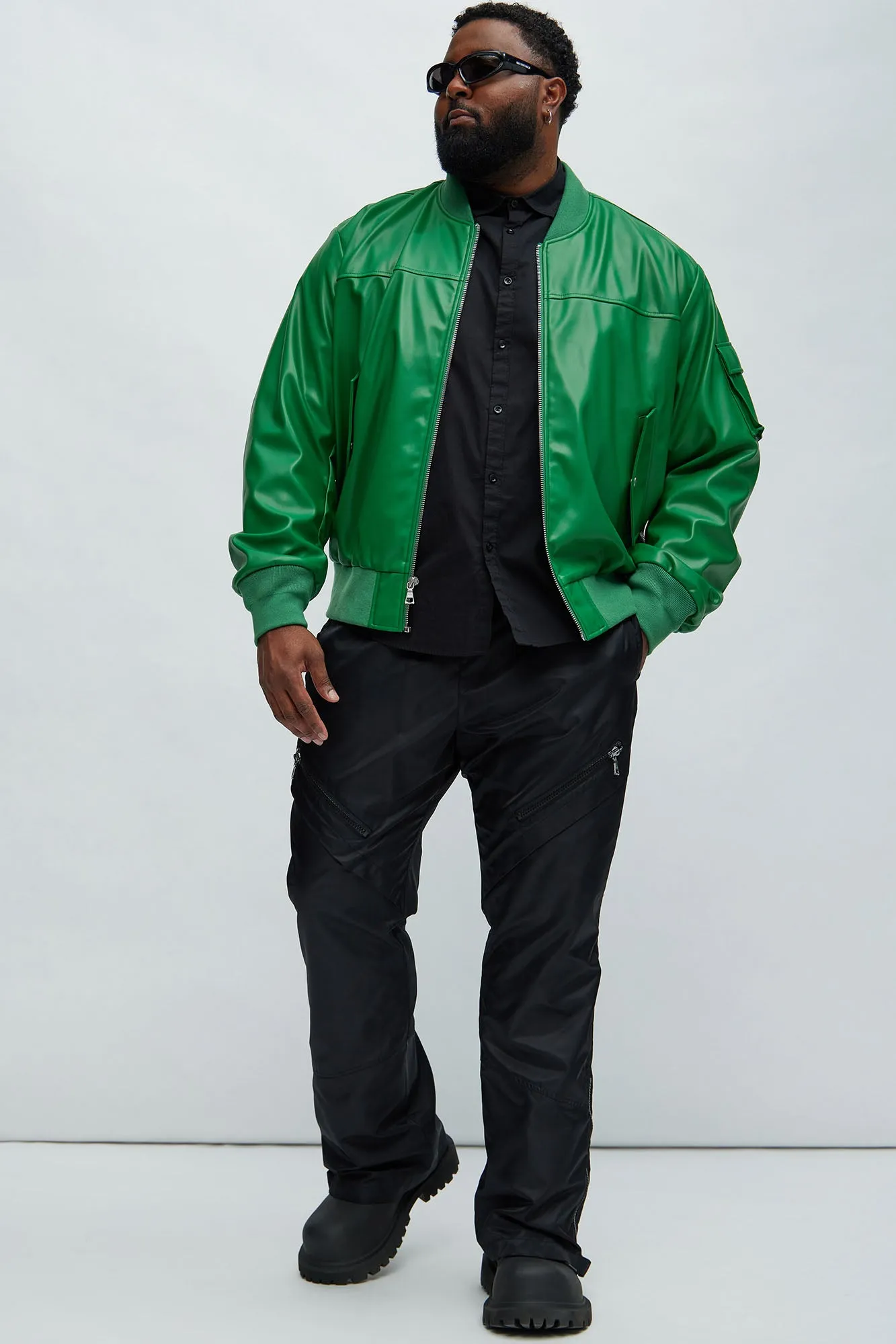 Birmingham Faux Leather Bomber Jacket - Green