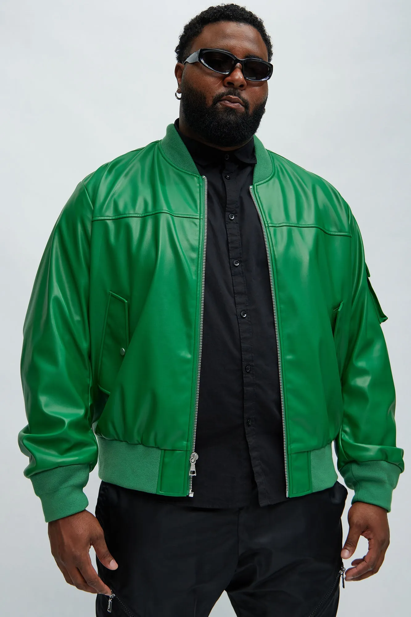 Birmingham Faux Leather Bomber Jacket - Green