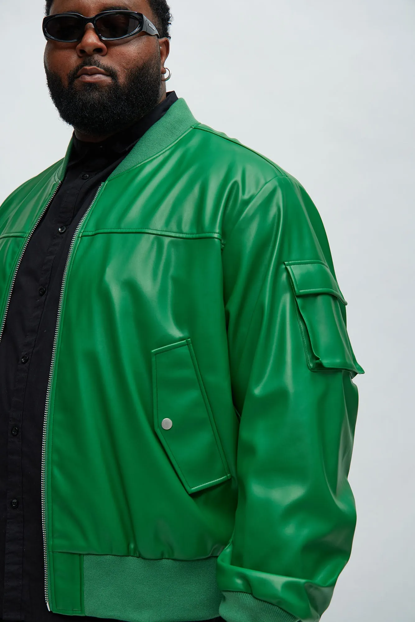 Birmingham Faux Leather Bomber Jacket - Green