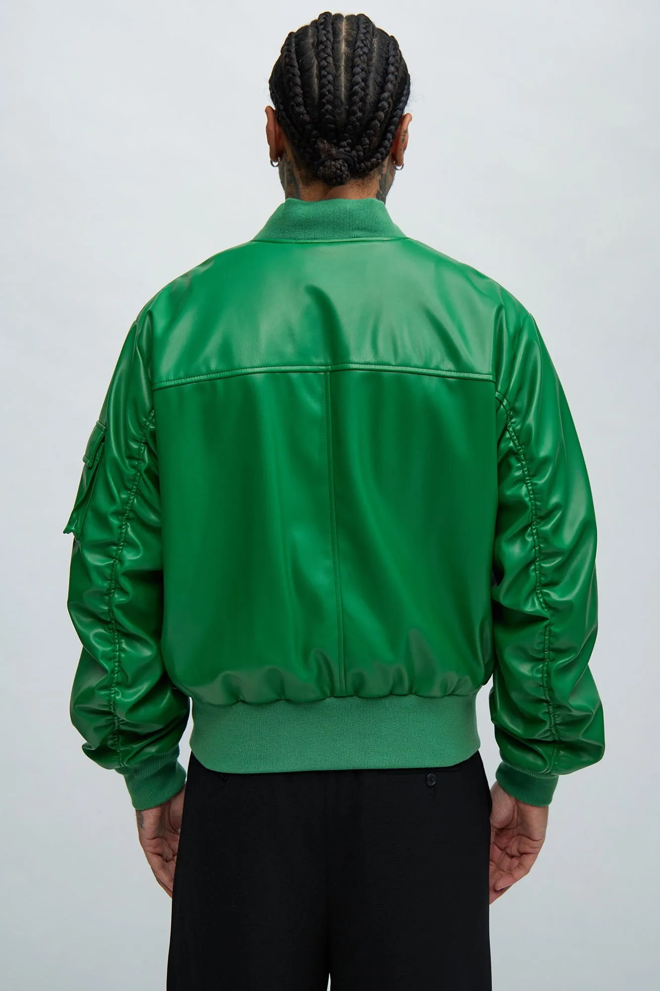 Birmingham Faux Leather Bomber Jacket - Green