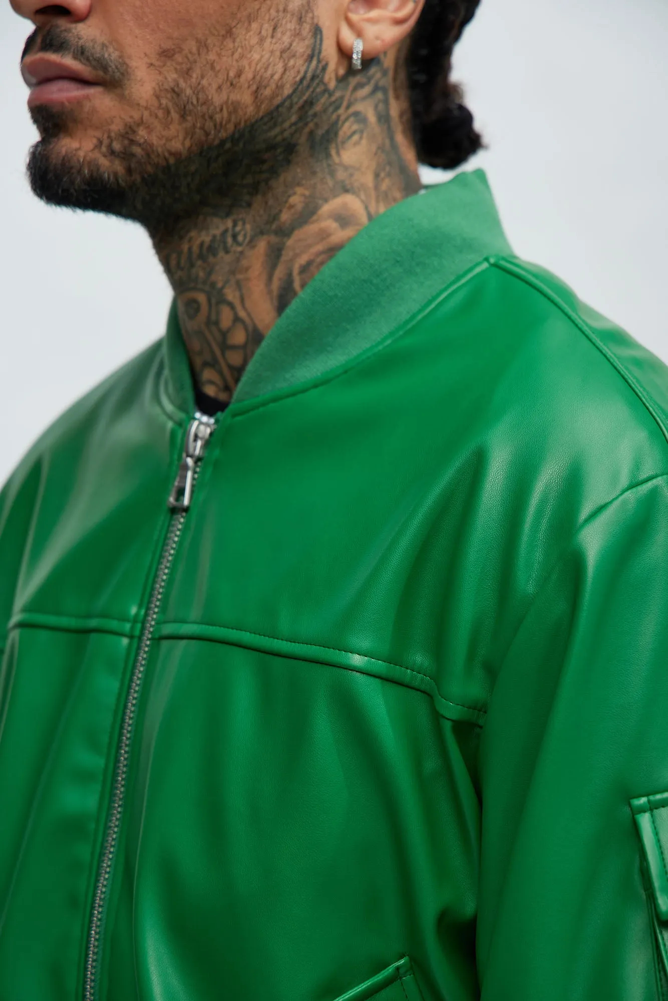 Birmingham Faux Leather Bomber Jacket - Green