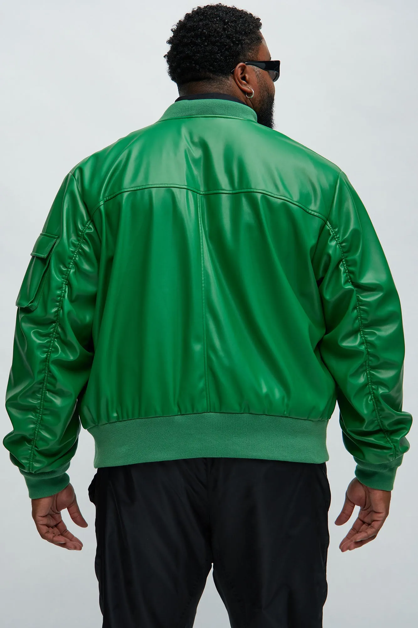 Birmingham Faux Leather Bomber Jacket - Green