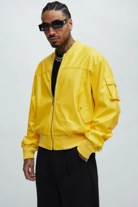 Birmingham Faux Leather Bomber Jacket - Yellow