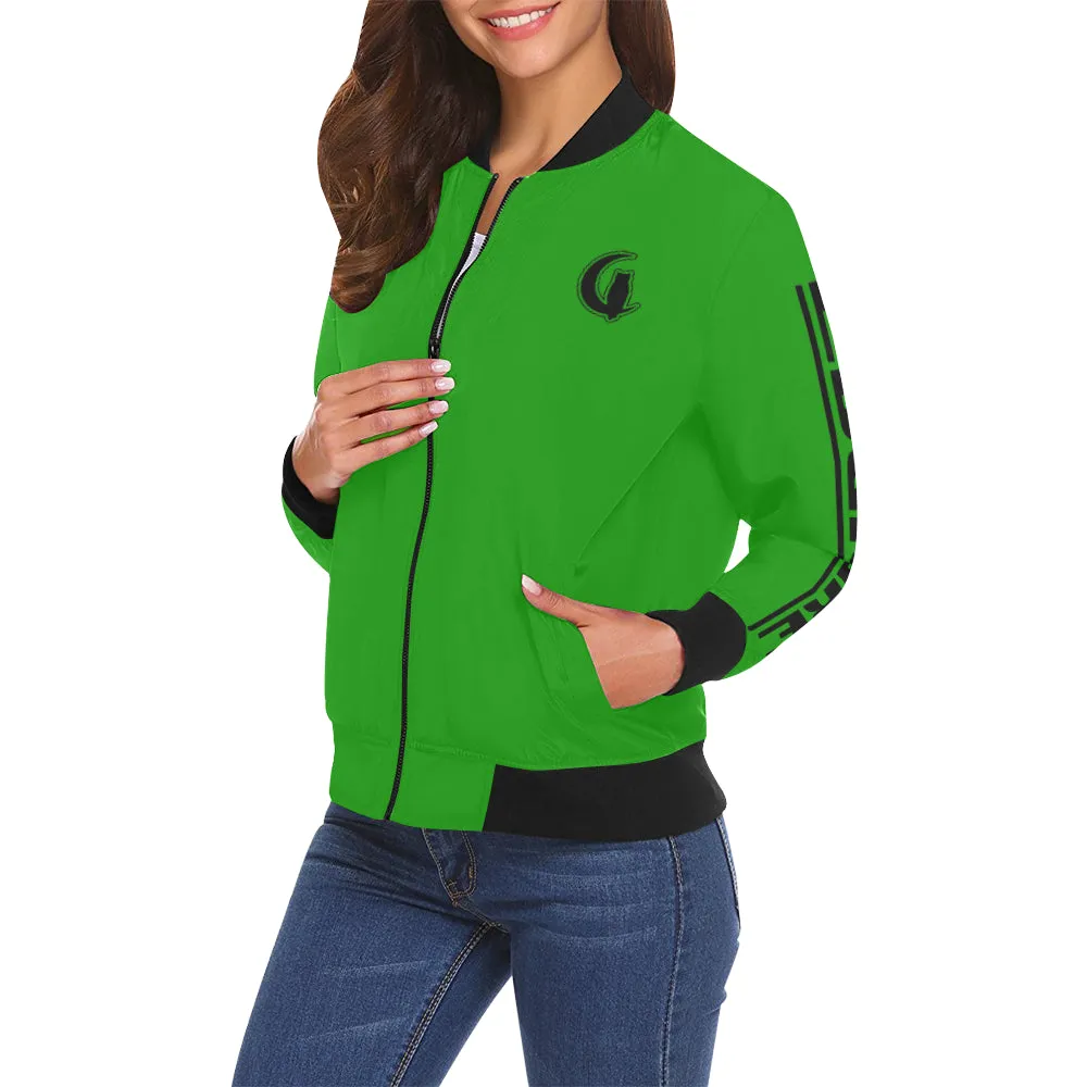 BLACC BORDER GREEN All Over Print Bomber Jacket for Women