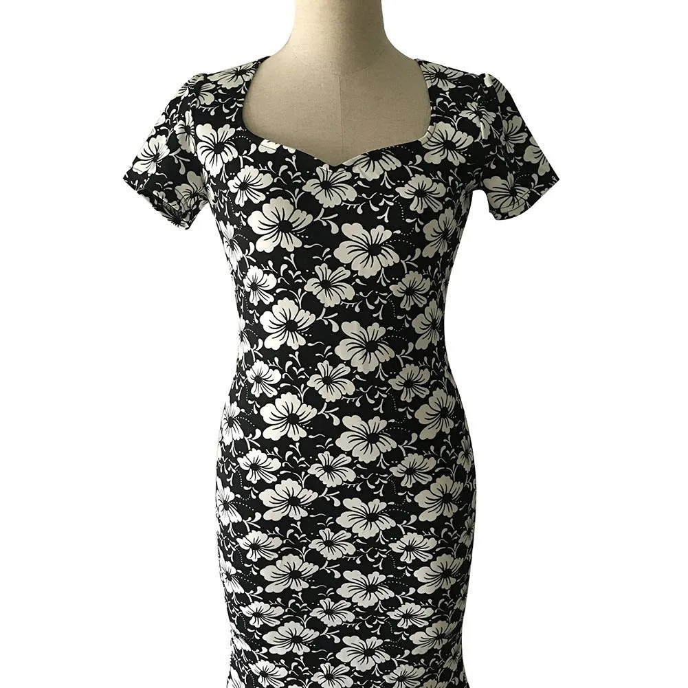 Black & White Floral Ruffle-Hem Dress