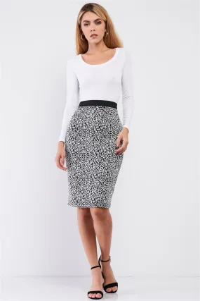 Black And White Leopard Print High Waisted Pencil Skirt / 1-2-2-1