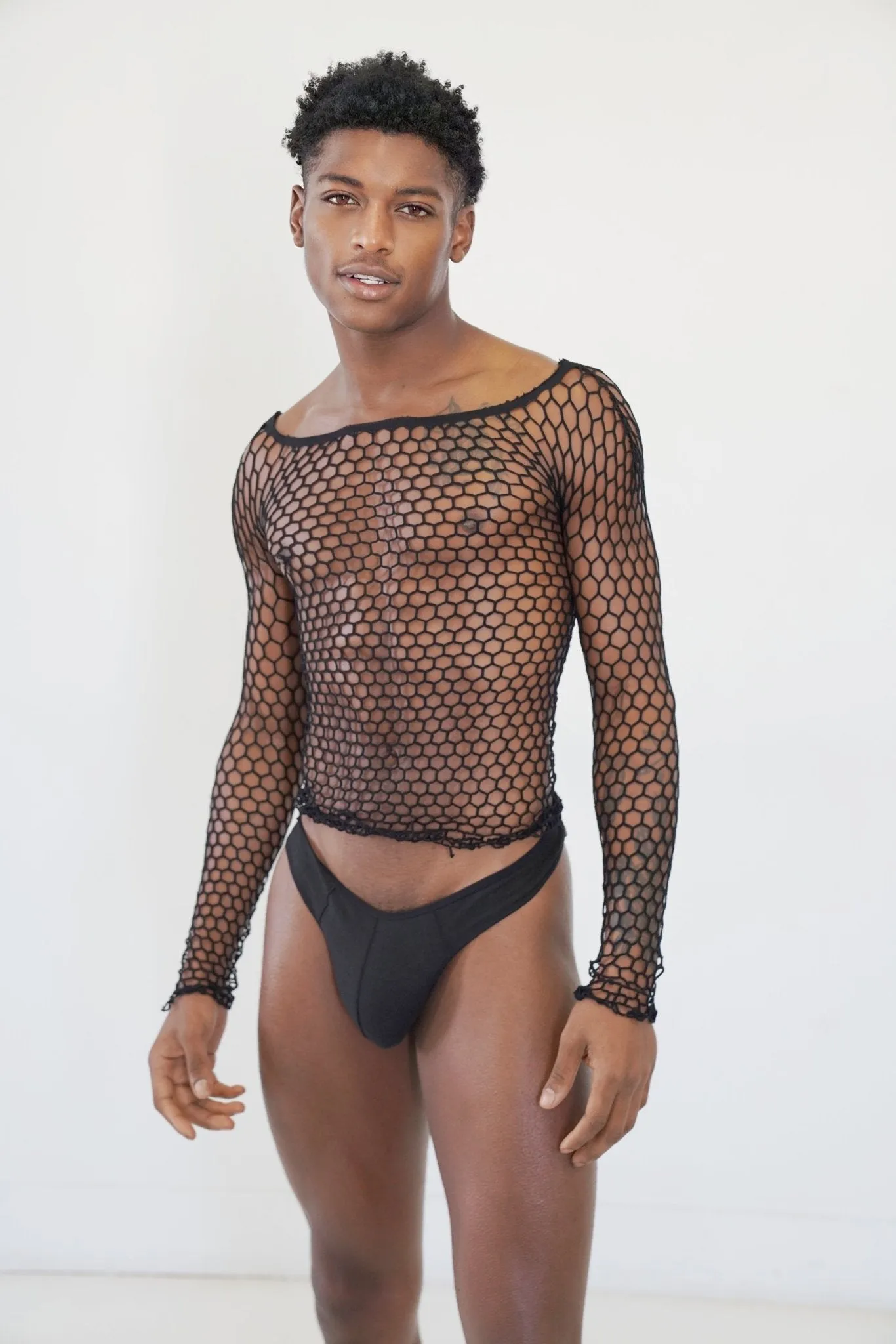 Black FishnetMesh Body Sock Shirt