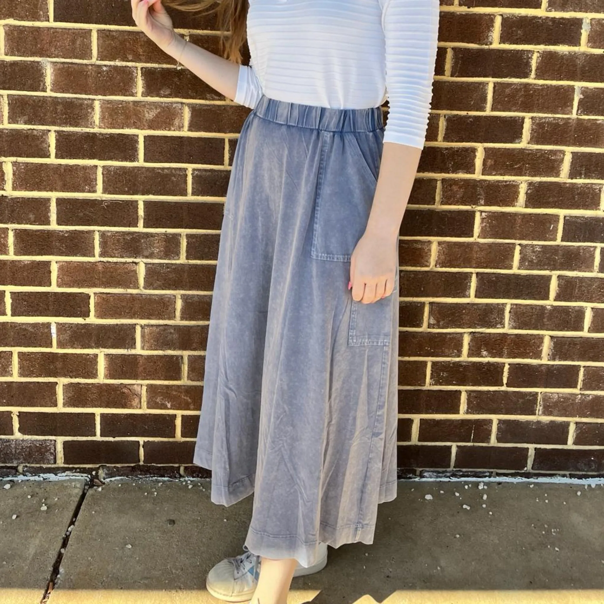 Blue Cargo Pocket Midi Skirt