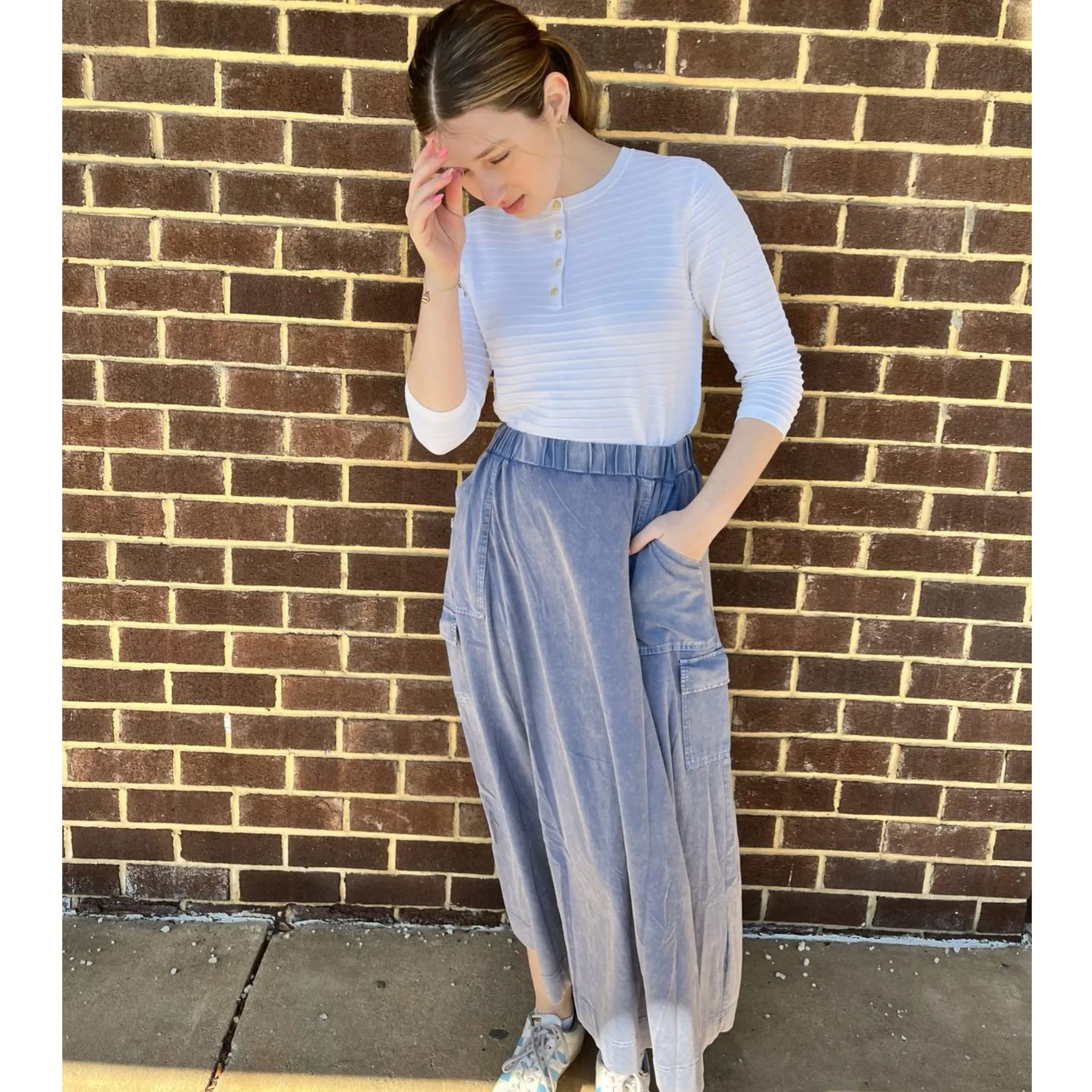 Blue Cargo Pocket Midi Skirt