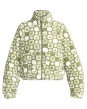 Blurry Cloud Zip Fleece Jacket in Oil Green