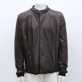 Brown Calfskin Leather Bomber Jacket