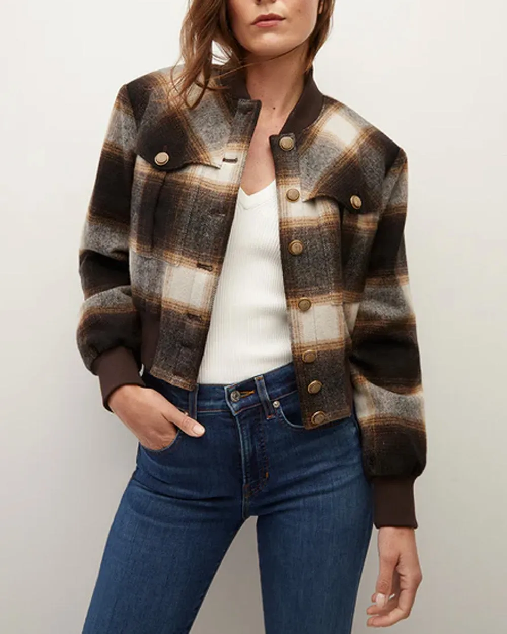 Brown Stanley Plaid Bomber Jacket