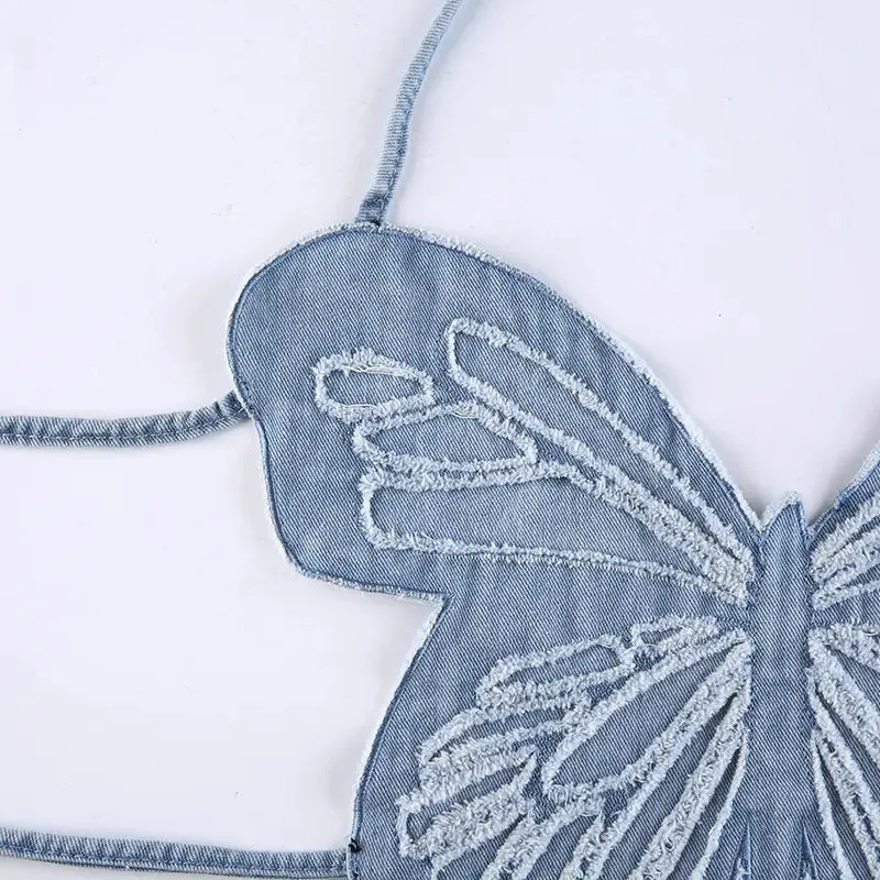 Butterfly Denim Crop Top