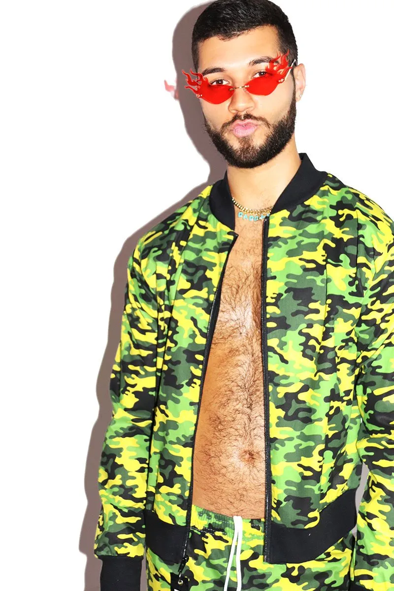 Camo Bomber Jacket-Yellow