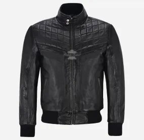 CHARLBURY Men's Black Leather Bomber Jacket