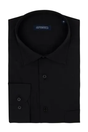 Classic Fit Long Sleeve Cotton Blend Black Dress Shirt