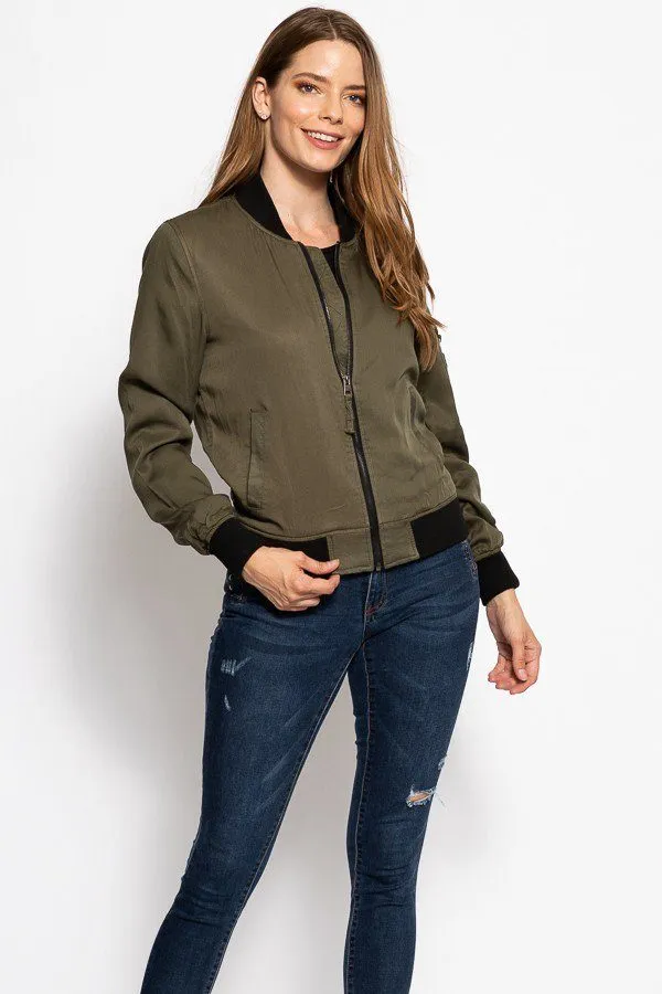 Classic Olive Green Bomber Jacket