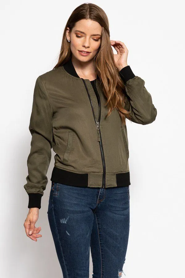 Classic Olive Green Bomber Jacket