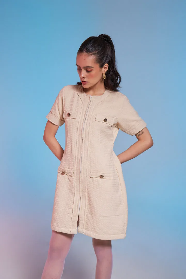 Classic Women's White Tweed Dress