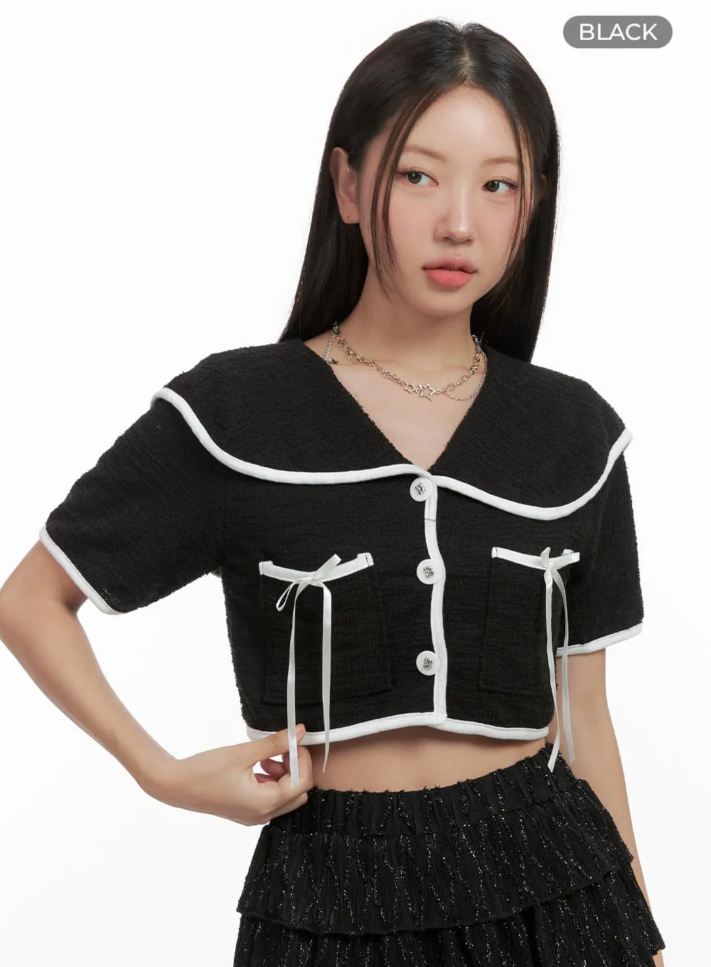 Collared Short Sleeve Ribbon Jacket OG407