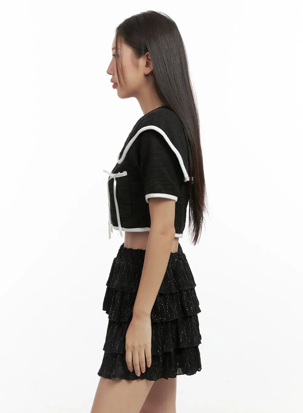 Collared Short Sleeve Ribbon Jacket OG407