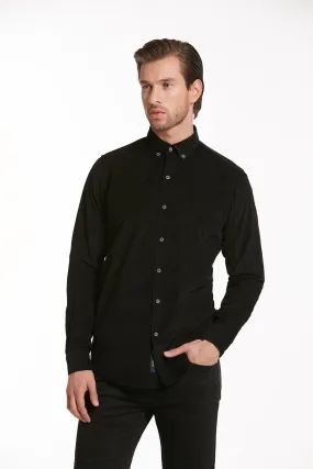 Comfort Fit Button-Down Collar Cotton Black Dress Shirt