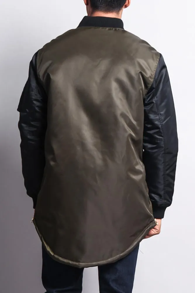 Contrast Sleeve Long Length MA-1 Bomber Jacket