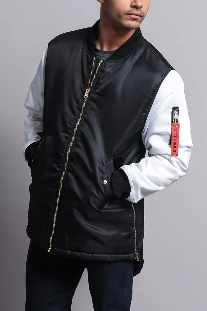 Contrast Sleeve Long Length MA-1 Bomber Jacket