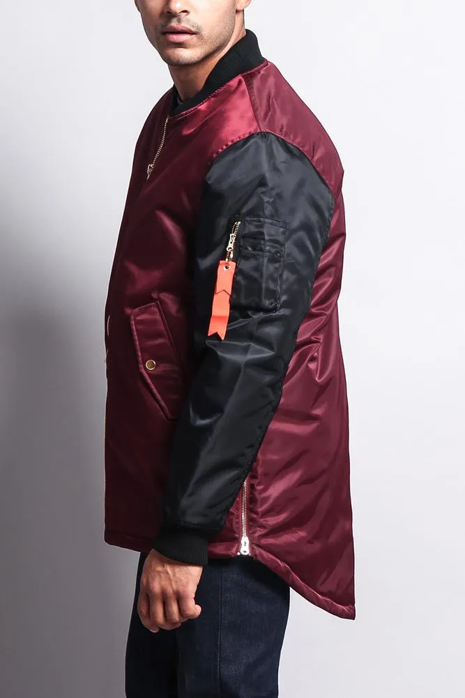 Contrast Sleeve Long Length MA-1 Bomber Jacket