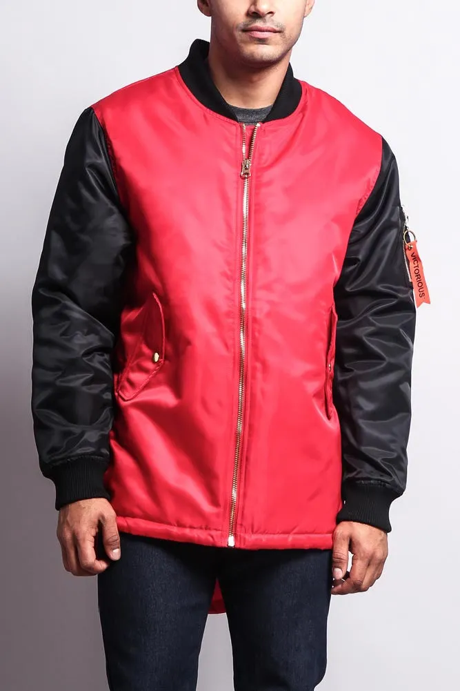 Contrast Sleeve Long Length MA-1 Bomber Jacket