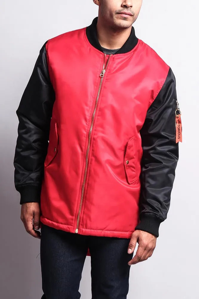 Contrast Sleeve Long Length MA-1 Bomber Jacket