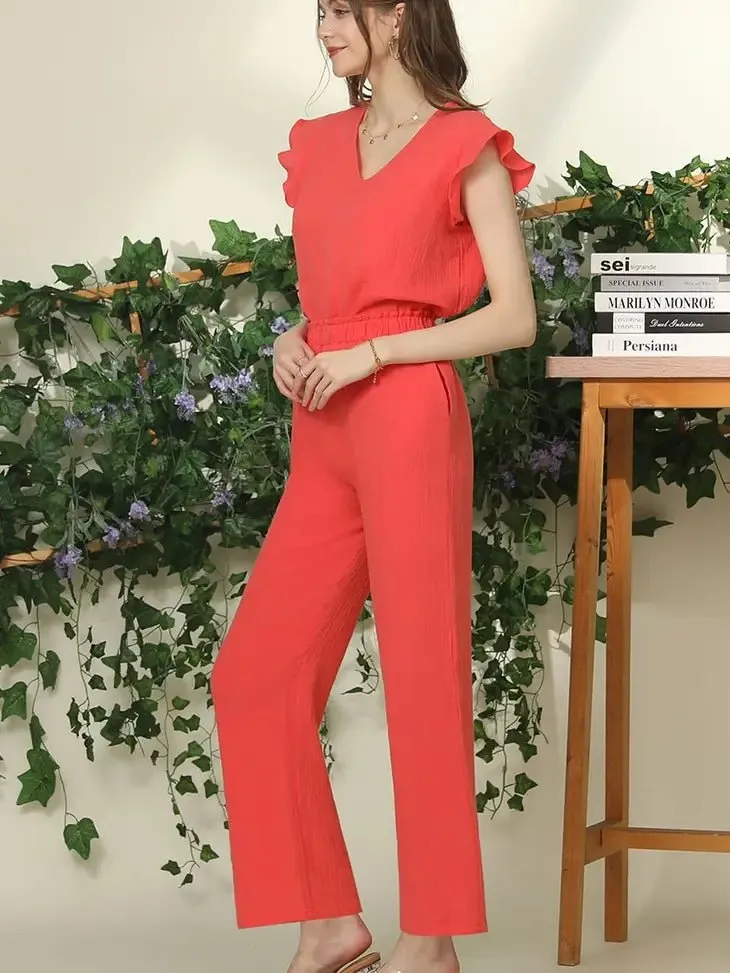 Coral Ruffle Sleeve Blouse